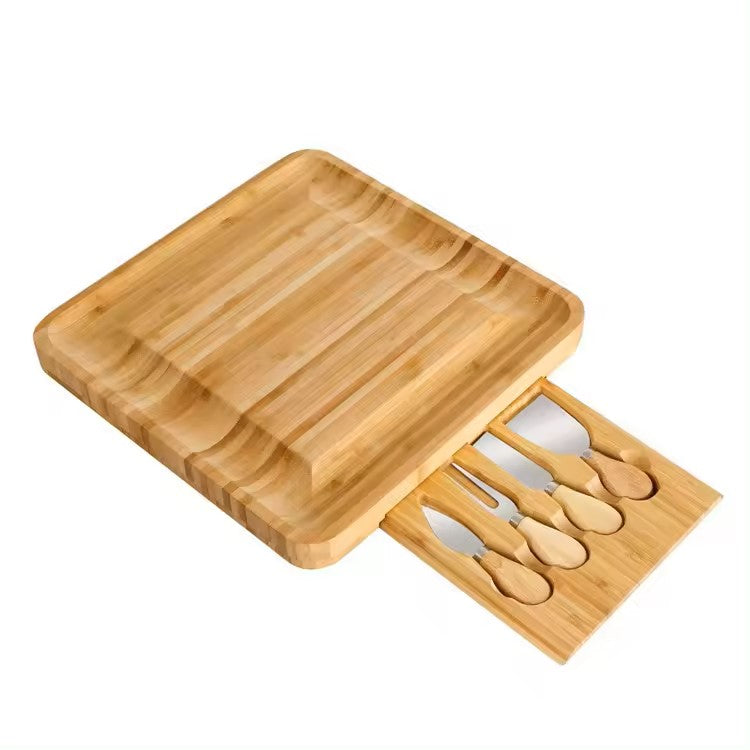 Tabla Para Quesos De Madera Bambú + Accesorios